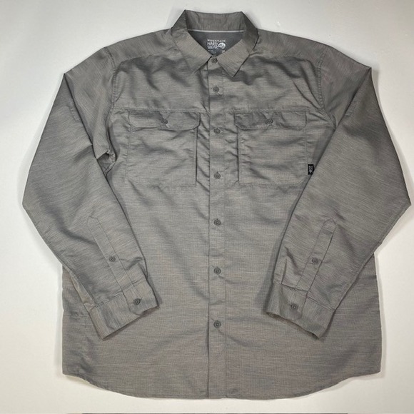 Mountain Hardwear Men XL Gray Long Roll Tab Sleeve Button Up Shirt Hiking Travel - Picture 1 of 10